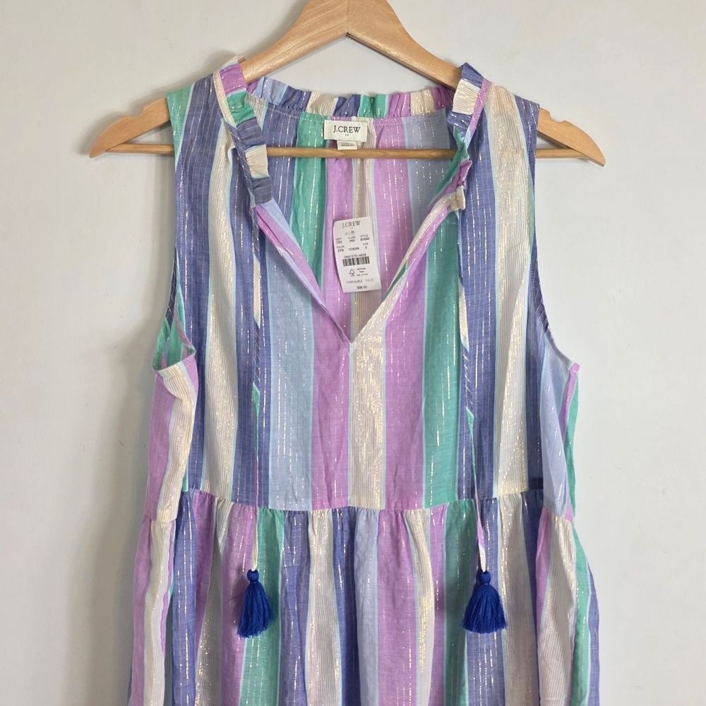 NWT J Crew Factory Ruffle Shimmer Beach Tiered Cotton Sheer Dress Cover Up Sz S - Picture 3 of 10